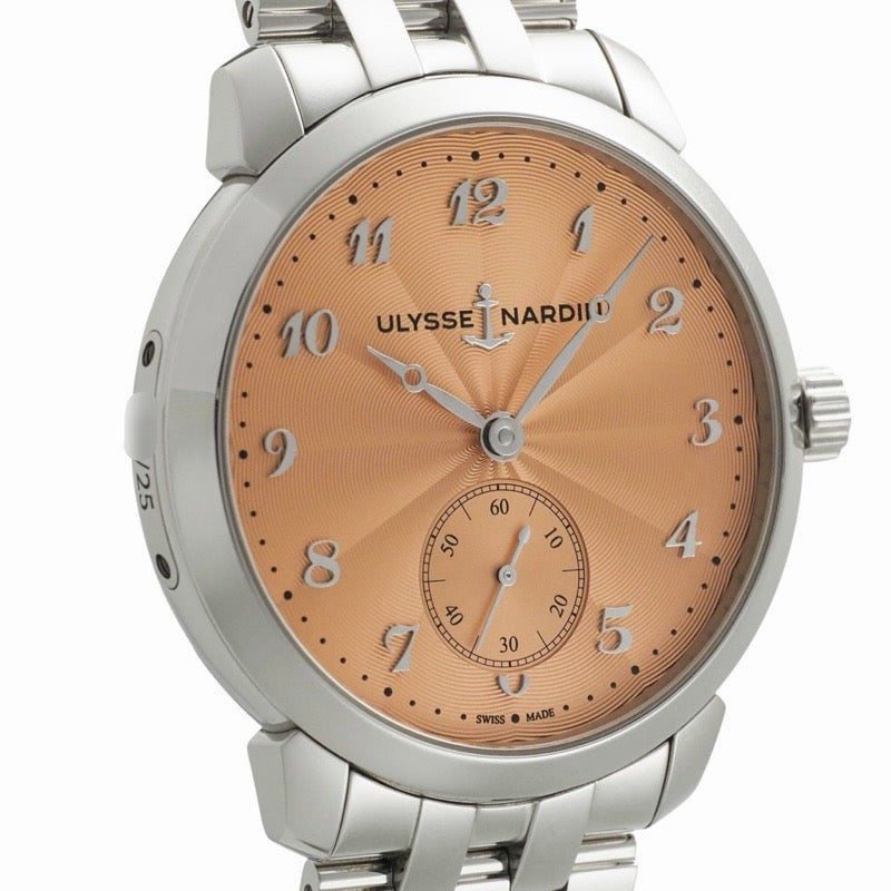 Ulysse Nardin 3203-136LE-7A-THG/1A Classico 沙漏日本25周年纪念款,鲑鱼色和不锈钢材质