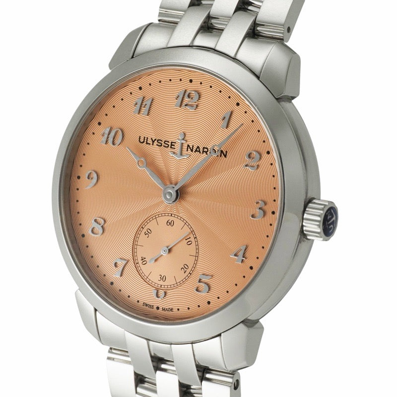 Ulysse Nardin 3203-136LE-7A-THG/1A Classico 沙漏日本25周年纪念款,鲑鱼色和不锈钢材质