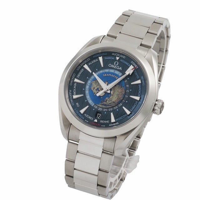 Omega 220.10.43.22.03.001 Seamaster Aqua Terra GMT Worldtimer Blue Stainless Steel