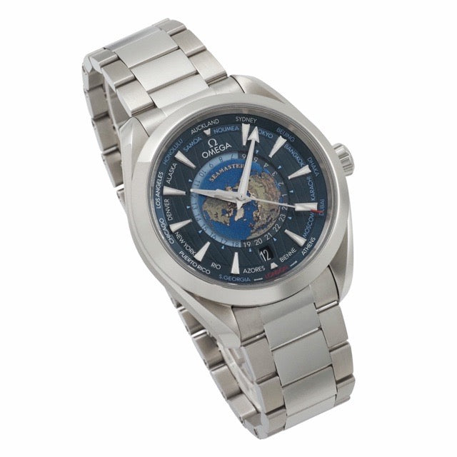 Omega 220.10.43.22.03.001 Seamaster Aqua Terra GMT Worldtimer Blue Stainless Steel