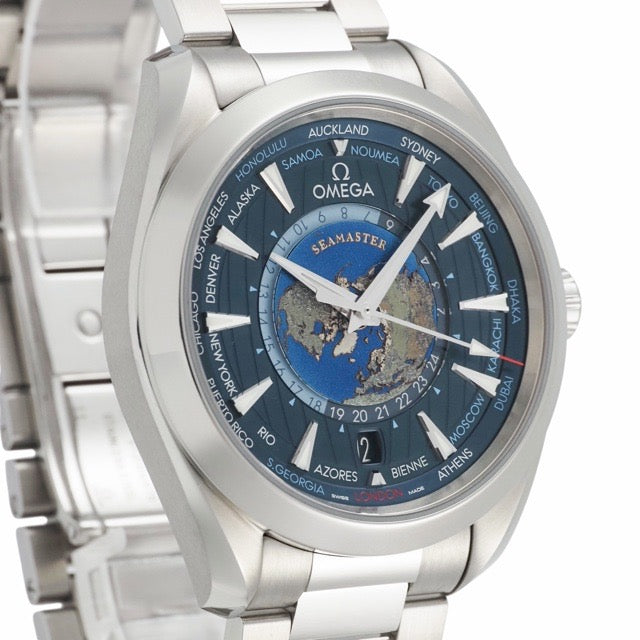 Omega 220.10.43.22.03.001 Seamaster Aqua Terra GMT Worldtimer Blue Stainless Steel