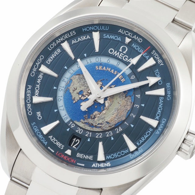 オメガ 220.10.43.22.03.001 シーマスター アクアテラ GMT ワールドタイマー ブルー ステンレス