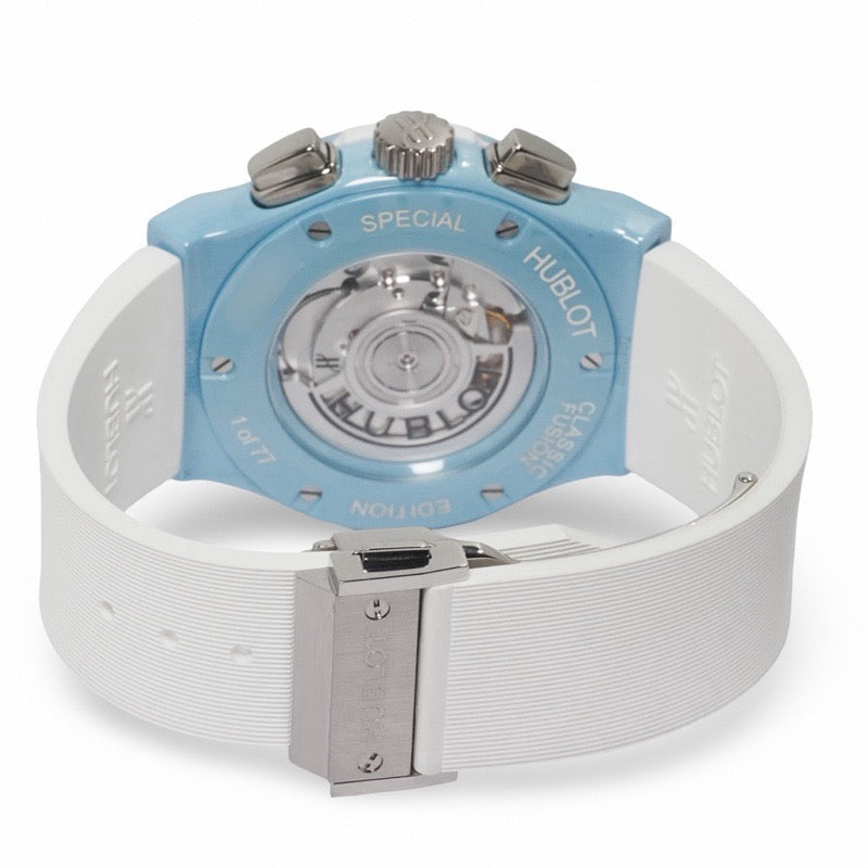 Hublot 525.EX.0129.RW.TMY21 Aerofusion Chronograph Light Blue Limited Edition of 77 Skeleton Ceramic