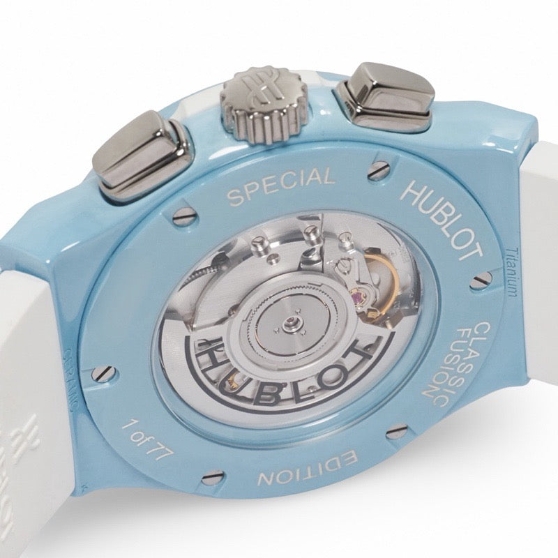 Hublot 525.EX.0129.RW.TMY21 Aerofusion Chronograph Light Blue Limited Edition of 77 Skeleton Ceramic