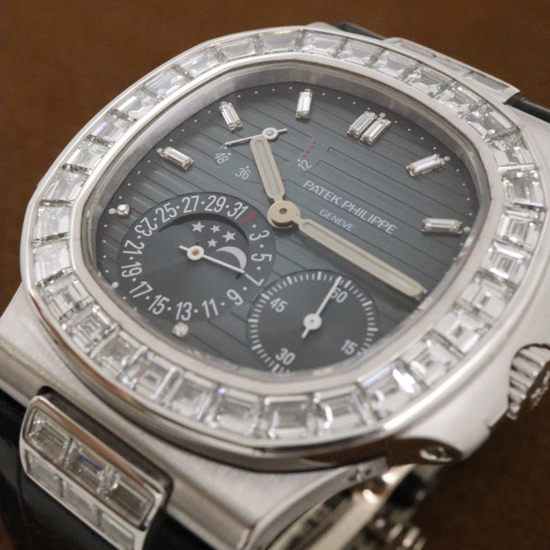 Patek Philippe 5724G-001 Nautilus Petite Complication with Baguette Diamonds in Blue and White Gold