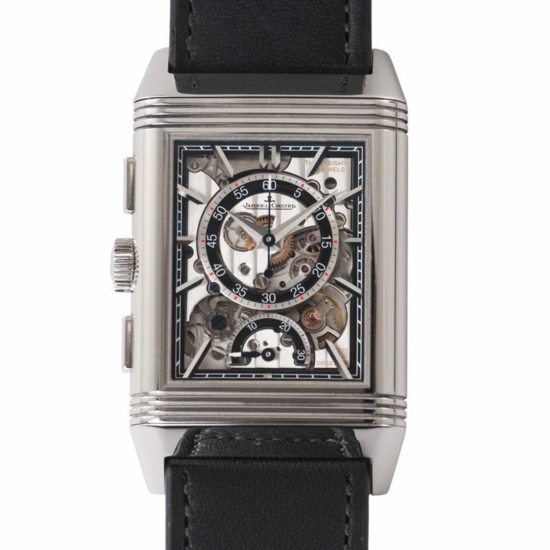 ジャガー・ルクルト Q389848J レベルソ トリビュート クロノグラフ ブルーグレー / スケルトン ステンレス