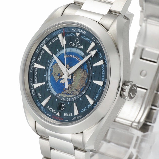オメガ 220.10.43.22.03.001 シーマスター アクアテラ GMT ワールドタイマー ブルー ステンレス