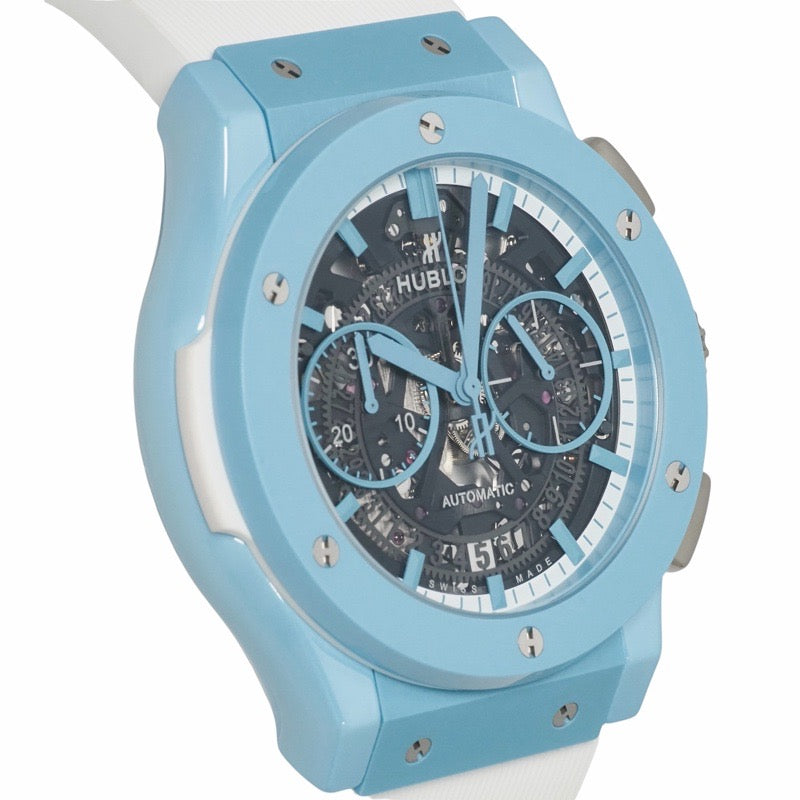 Hublot 525.EX.0129.RW.TMY21 Aerofusion Chronograph Light Blue Limited Edition of 77 Skeleton Ceramic