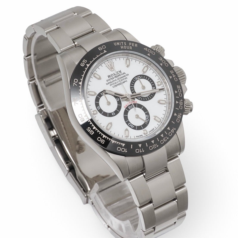 Rolex 116500LN Daytona, with 2020 warranty, white stainless steel.